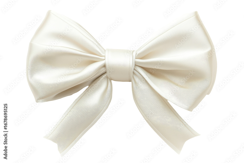 Naklejka premium Elegant cream satin bow isolated on transparent background. White bow isolated on white background.