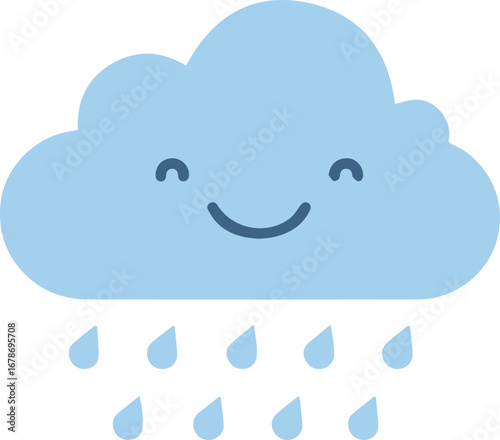 Cheerful cartoon cloud with gentle rain, perfect for weather forecasts or children's themes