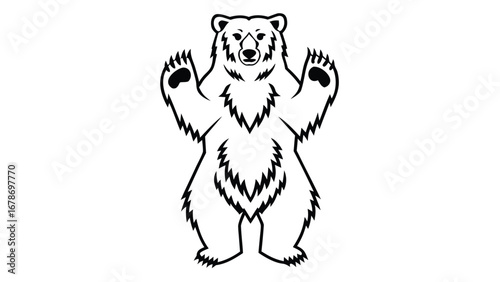 Majestic bear stands tall with paws up in bold minimalist line art