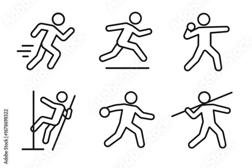 Athletic stick figure icons representing running, throwing, and jumping activities