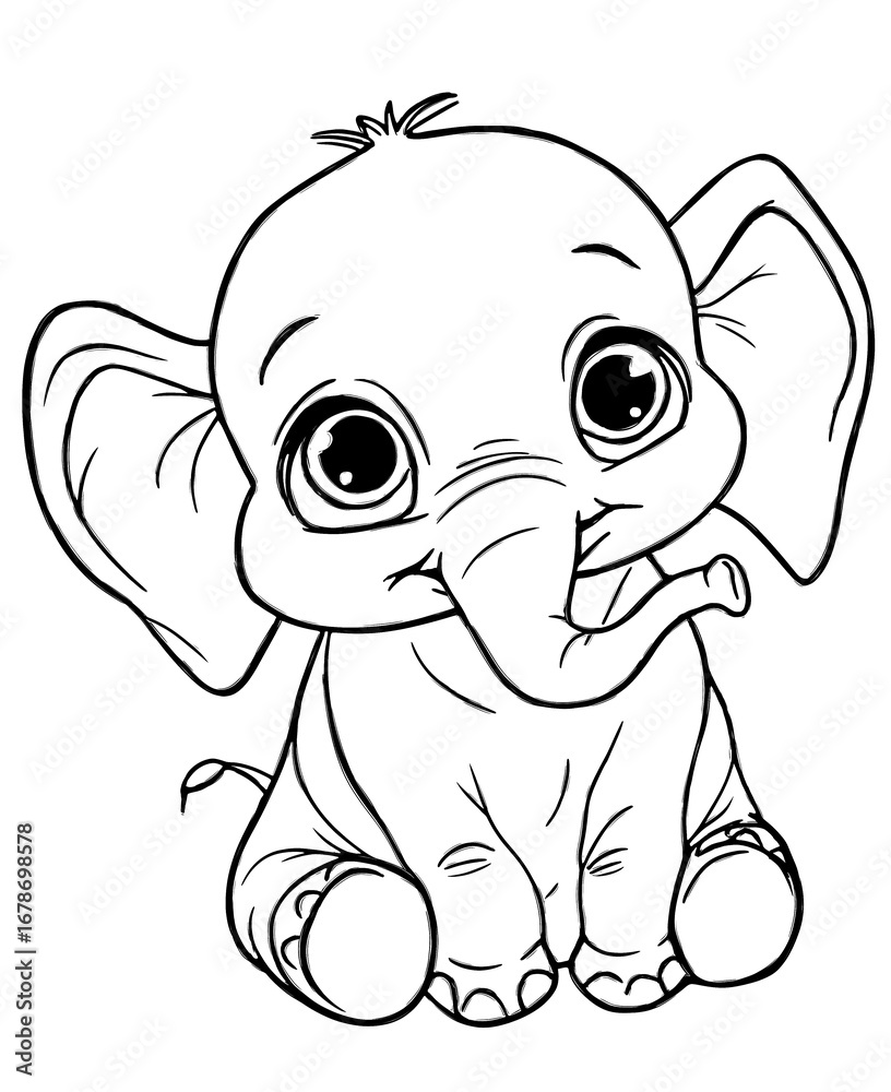 Obraz premium Coloring for children and adults, coloring of the animal world, elephant.