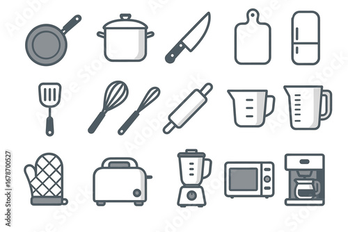 Set of kitchen utensils and appliances icons
