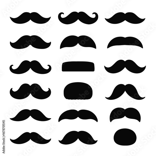 Diverse mustache styles classic to modern facial hair shapes representing personal expression and fashion.