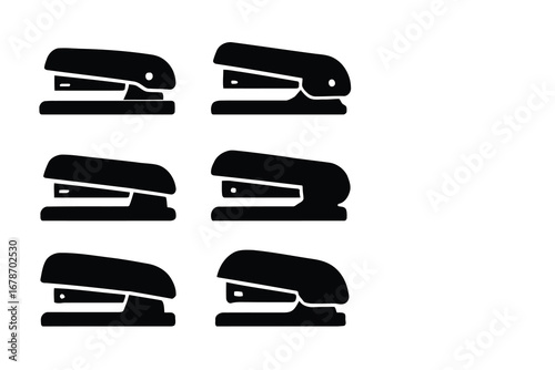 Collection of Stapler Icons and Silhouettes on a White Background