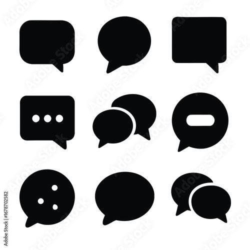 Collection of Black Speech Bubbles Diverse Shapes for Communication