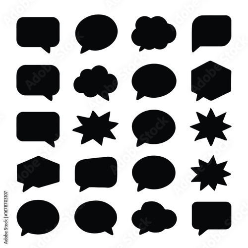 Set of Black Speech Bubbles Diverse Shapes for Communication Concepts