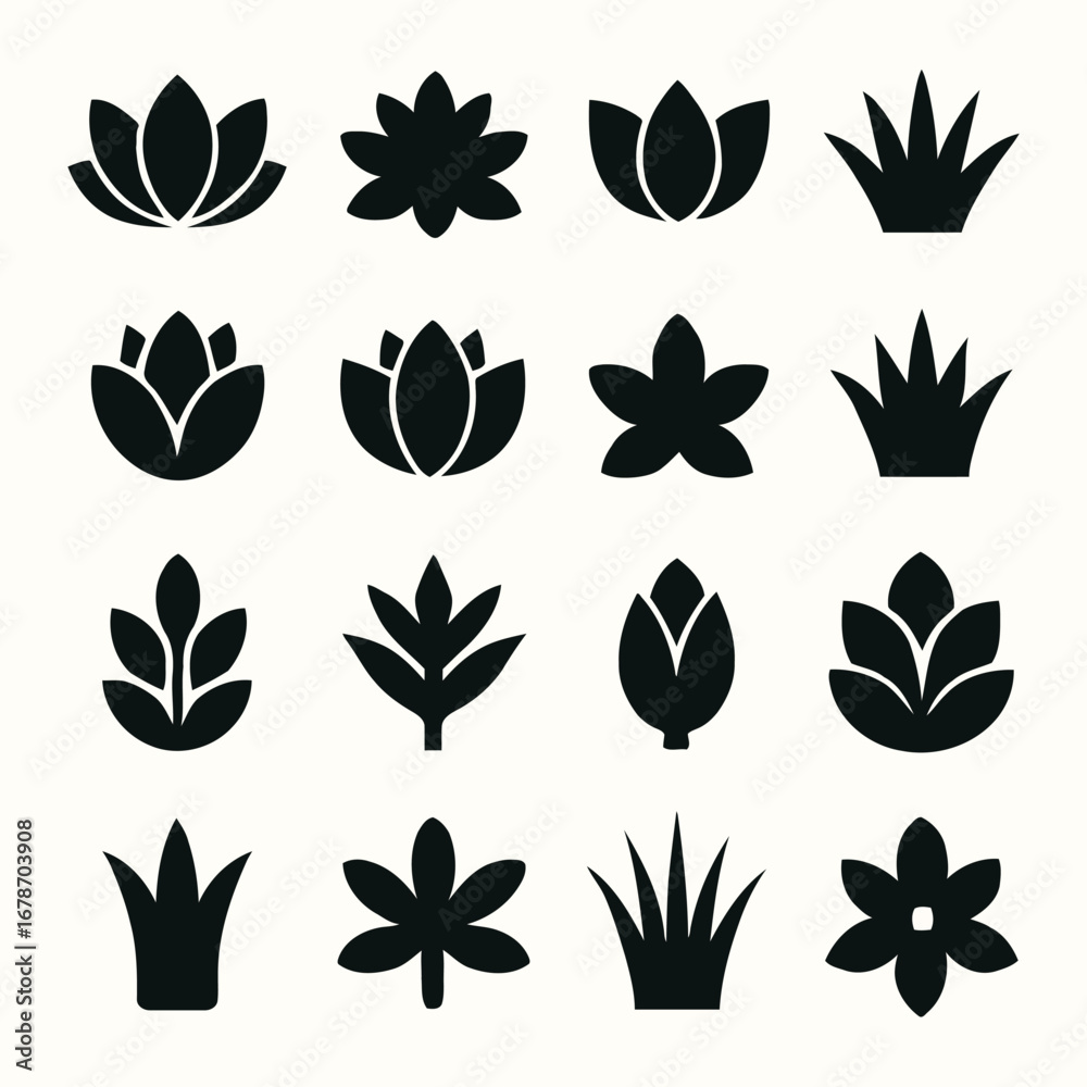 Obraz premium Collection of Various Floral and Plant Silhouettes for Decorative Use