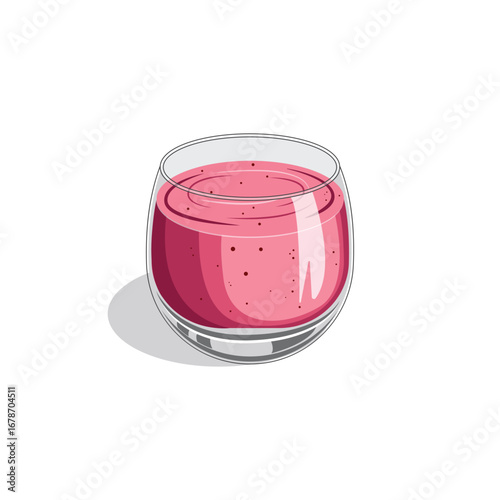 Illustration smoothies in a glass cup. Summer drinks. Cup of fruity organic shake. Fruit cocktail. Vector illustration. Smoothie Strawberry, Blueberries, Orange, Mango, Coffee and Grape.