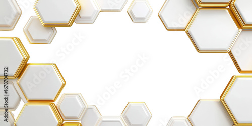 Golden Abstract Hexagon Frame PNG on White Background