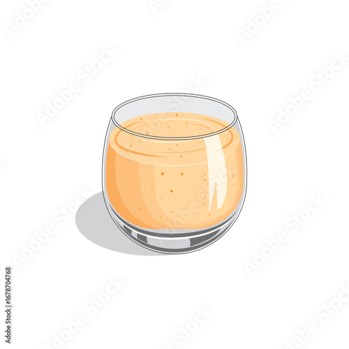 Illustration smoothies in a glass cup. Summer drinks. Cup of fruity organic shake. Fruit cocktail. Vector illustration. Smoothie Strawberry, Blueberries, Orange, Mango, Coffee and Grape.