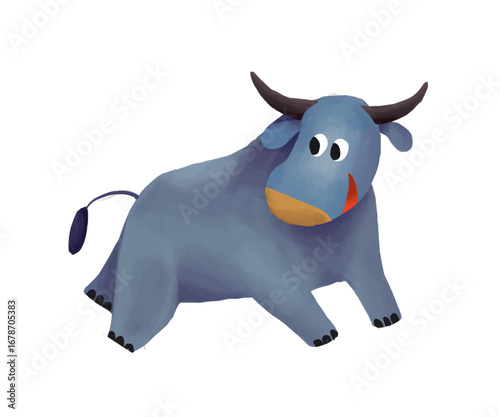 cute bull children illustration style