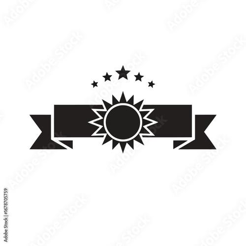 Vector illustration of a award ribbon with a sunburst and stars, symbolizing achievement, victory, and excellence
