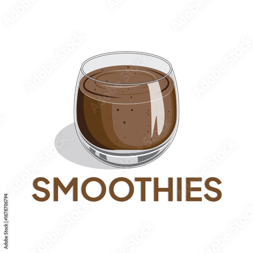 Illustration smoothies in a glass cup. Summer drinks. Cup of fruity organic shake. Fruit cocktail. Vector illustration. Smoothie Strawberry, Blueberries, Orange, Mango, Coffee and Grape.