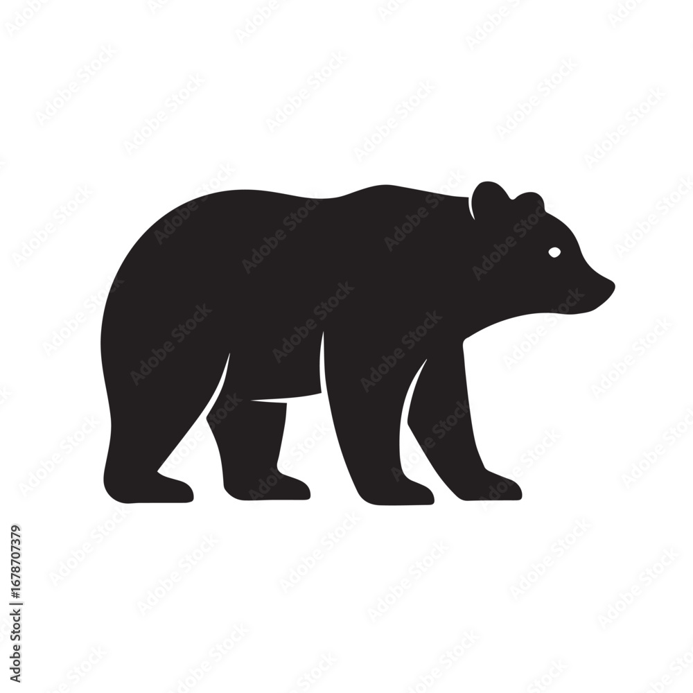 Fototapeta premium Silhouette of a bear isolated on white background, a powerful predator