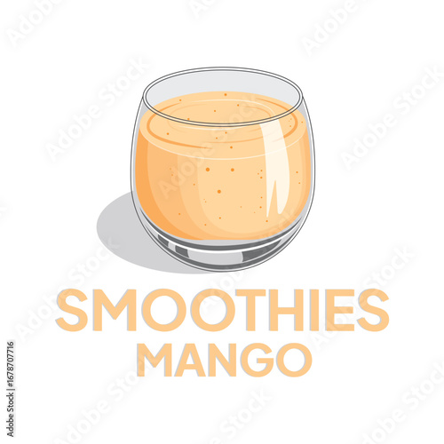 Illustration smoothies in a glass cup. Summer drinks. Cup of fruity organic shake. Fruit cocktail. Vector illustration. Smoothie Strawberry, Blueberries, Orange, Mango, Coffee and Grape.