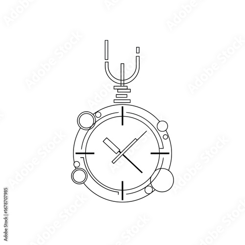 Stylized line art of a pocket watch vector line art