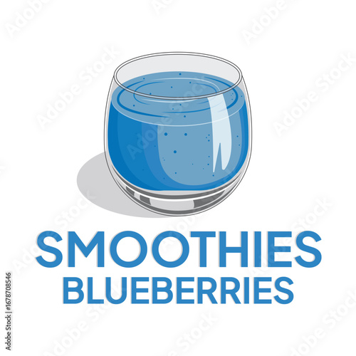 Illustration smoothies in a glass cup. Summer drinks. Cup of fruity organic shake. Fruit cocktail. Vector illustration. Smoothie Strawberry, Blueberries, Orange, Mango, Coffee and Grape.