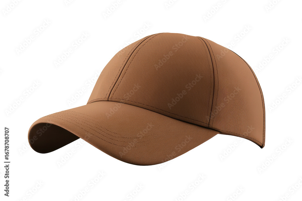 Fototapeta premium Brown corduroy baseball cap isolated on transparent background. Brown baseball cap mockup isolated on white background.