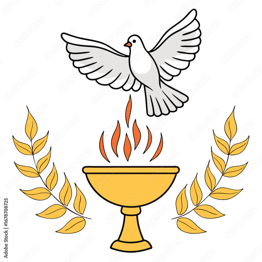 custom made wallpaper toronto digitalDove soars above golden chalice with flames and olive branches on a transparent background