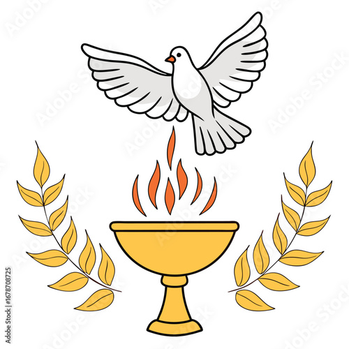 Wallpaper Mural Dove soars above golden chalice with flames and olive branches on a transparent background Torontodigital.ca