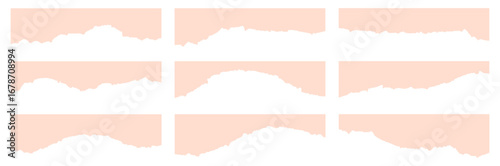 Collection of torn paper edge graphics in a minimalist, flat design. Set of ripped paper shapes for creating scrapbook banners or collage elements