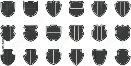 Collection of modern, sleek shield emblems and badges for design and branding