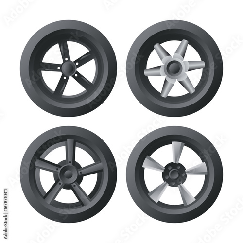 Set of simple vector car wheels without background flat design