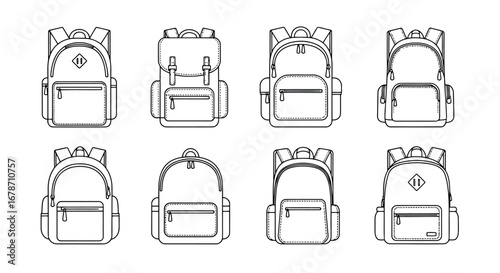 Collection of backpack outlines vector  art. illustration