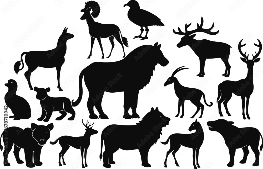 Obraz premium Collection of wildlife animal silhouettes vector graphic art for nature illustrations silhouette