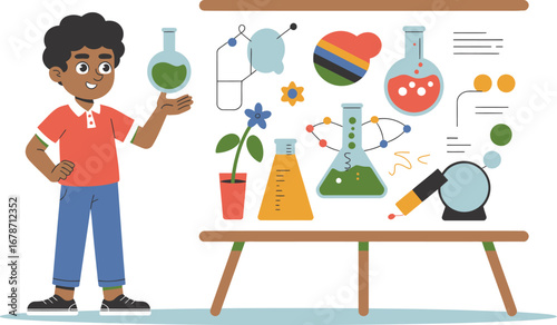 Young scientist presenting chemistry experiments
