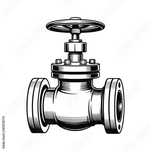 Vintage industrial gate valve illustration