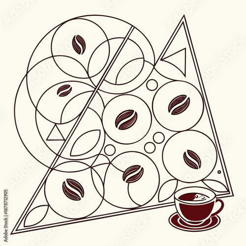 vector of coffee cup filed with coffee and coffee beams in sa circular plate lay around it
