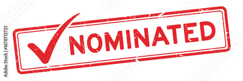 Red stamp with checkmark and the word nominated