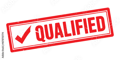 Red stamp with a checkmark and the word qualified