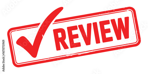 Red checkmark and review stamp graphic