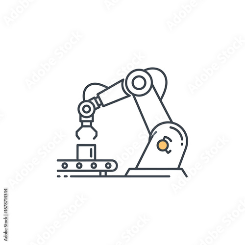 Industrial robot arm on a conveyor belt, performing a task in a factory.