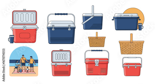 Cooler and picnic basket collection for outdoor adventures and leisure activities