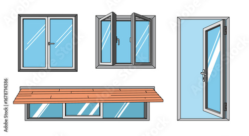 Modern residential building exterior window and door openings collection for architectural design and construction concepts