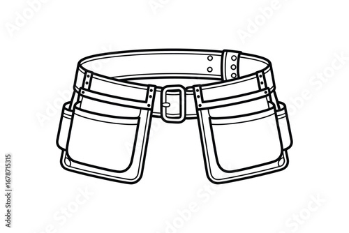 Black and white outline drawing of a carpenter s tool belt