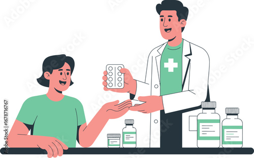 Pharmacist giving medicine to a customer