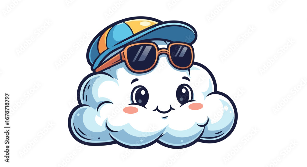 Naklejka premium Friendly cloud mascot whimsical storybook cartoon on white background.