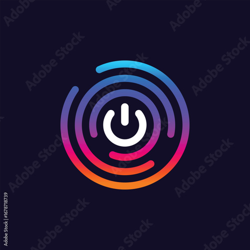 Power button logo. Designed for tech stores, gadget branding, or technology themes. Ideal for electronics shops, startup logos, or innovative product designs. Vector illustration.