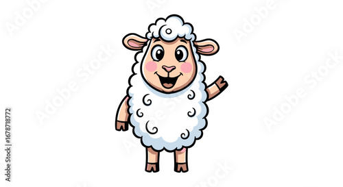 Fluffy sheep mascot playful doodle cartoon on white background.