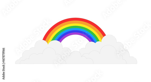 Minimalist aesthetic rainbow clouds mug graphic, uplifting.