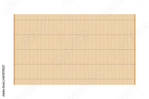 Bamboo mat texture vector background. Light brown wooden slats with vertical stripes and horizontal stitching lines. Natural Asian woven. Traditional bamboo floor or table mat backdrop.