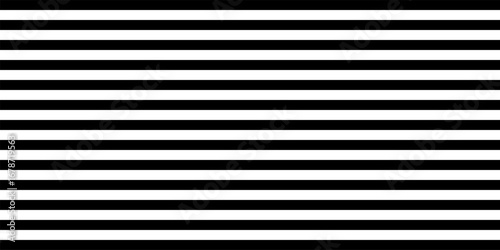 Black and white horizontal stripes pattern. Simple geometric seamless background for textile, wallpaper, wrapping paper, or modern graphic design projects. Vector illustration.