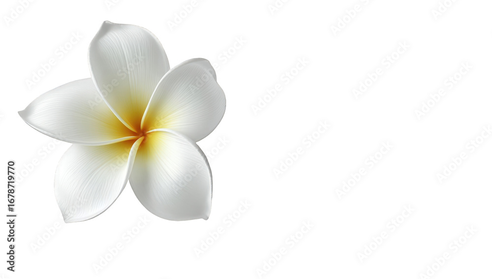 Naklejka premium Close-up of a single, white plumeria flower