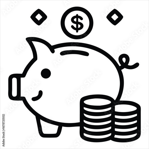 Conceptual icon of a piggy bank with coins and dollar symbol representing savings financial growth and investment opportunities