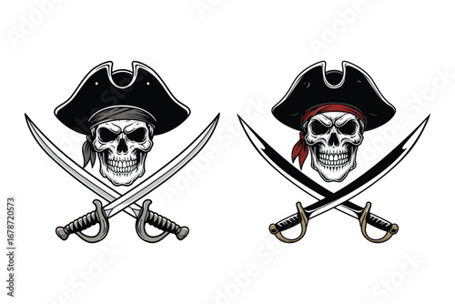 Pirate Skull with Crossed Swords – Vintage Jolly Roger Vector Illustration