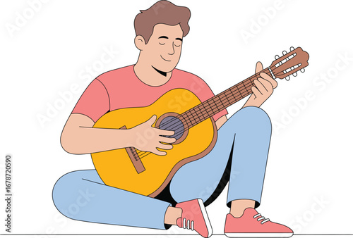 Man playing acoustic guitar with eyes closed